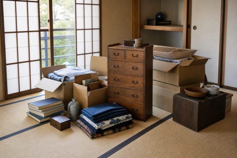 家具や荷物が並ぶ和室のイメージ